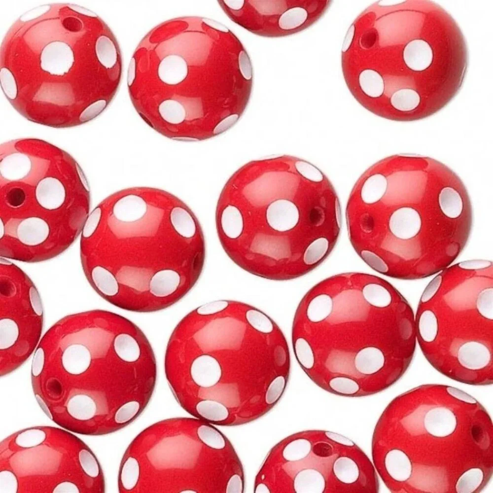 Vintage Y2K 90s Red White Polka Dot 16mm Round Lucite Acrylic Beads 10 pcs